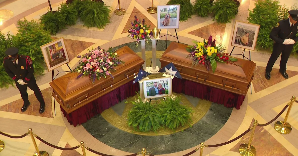 Featured image for Melissa Hortman, her husband, and dog Gilbert lie in state at Minnesota Capitol