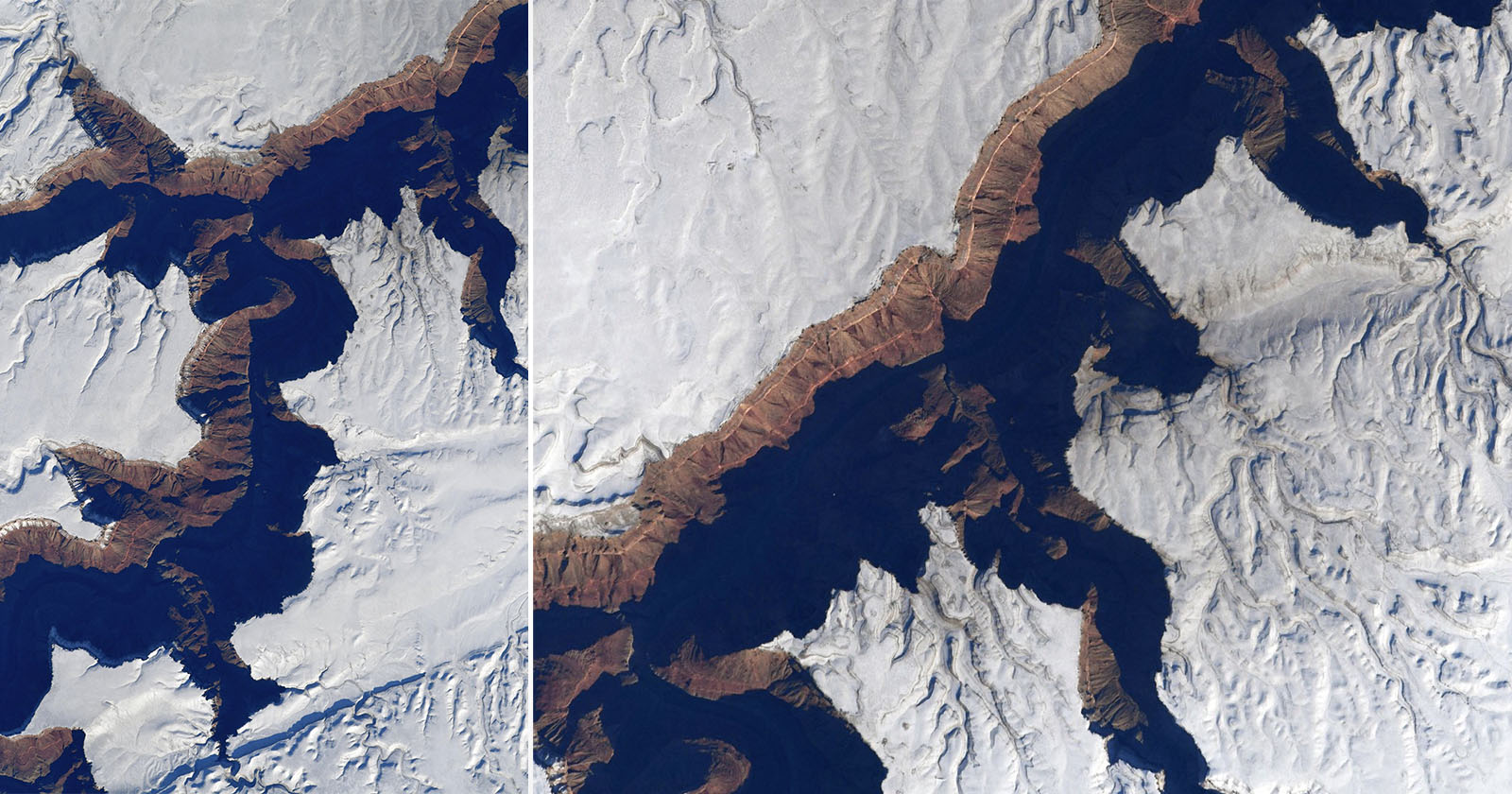 "Stunning Snow-Covered Grand Canyon Photos Captured by Astronaut"
