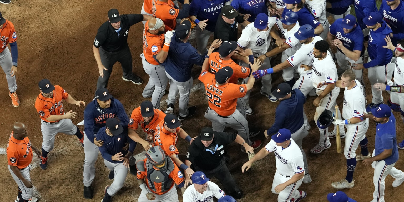 Featured image for "Benches Clear in ALCS Game 5 as Adolis García is Hit by Pitch"