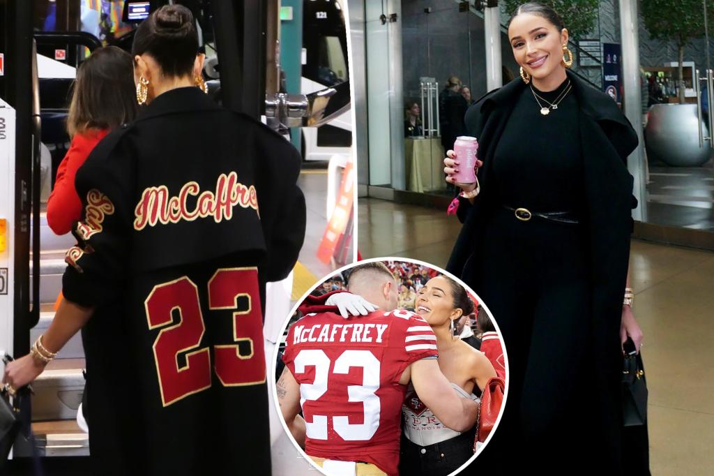 Olivia Culpo's Custom Super Bowl 2024 Coat and Relationship Timeline with Christian McCaffrey