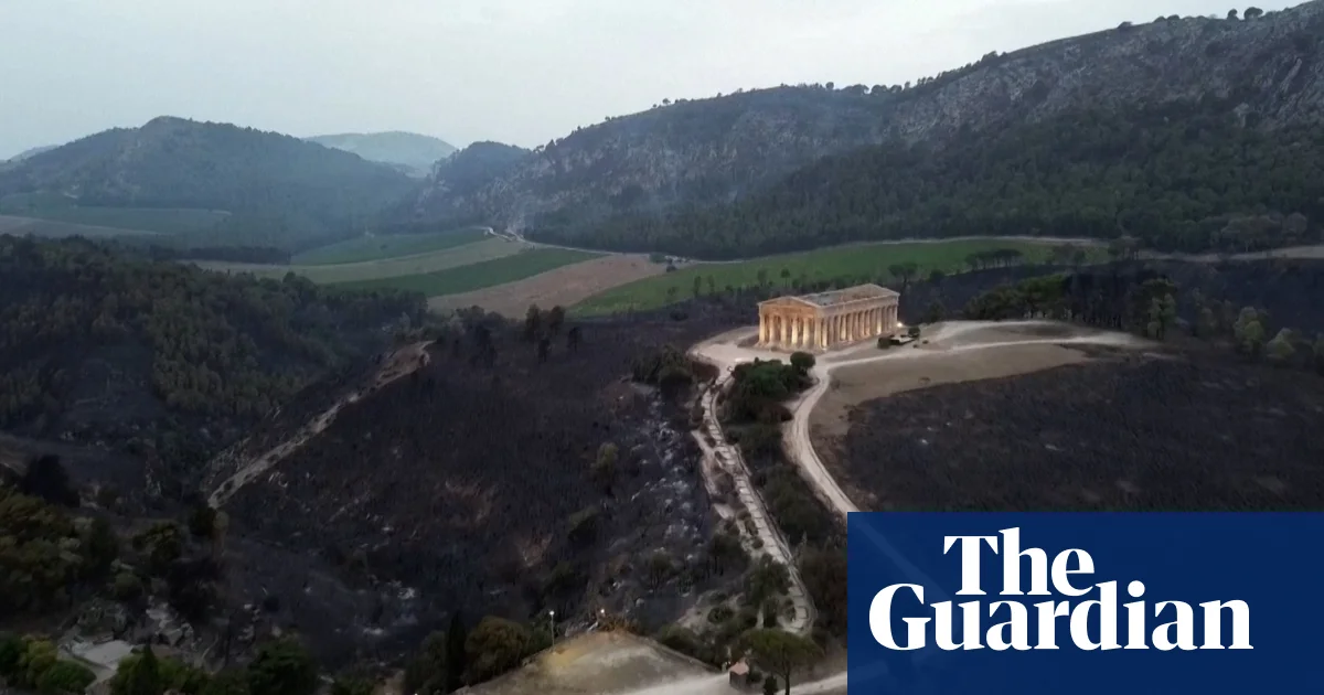 "Devastating Wildfires Leave Ancient Sicilian Temple in Ruins: Drone Footage Reveals the Aftermath"