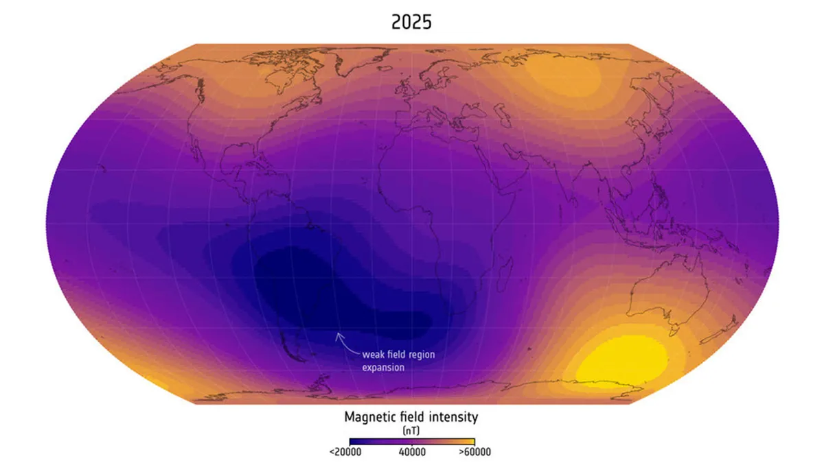 Featured image for Expanding Weak Spot in Earth's Magnetic Field Raises Satellite and Global Concerns
