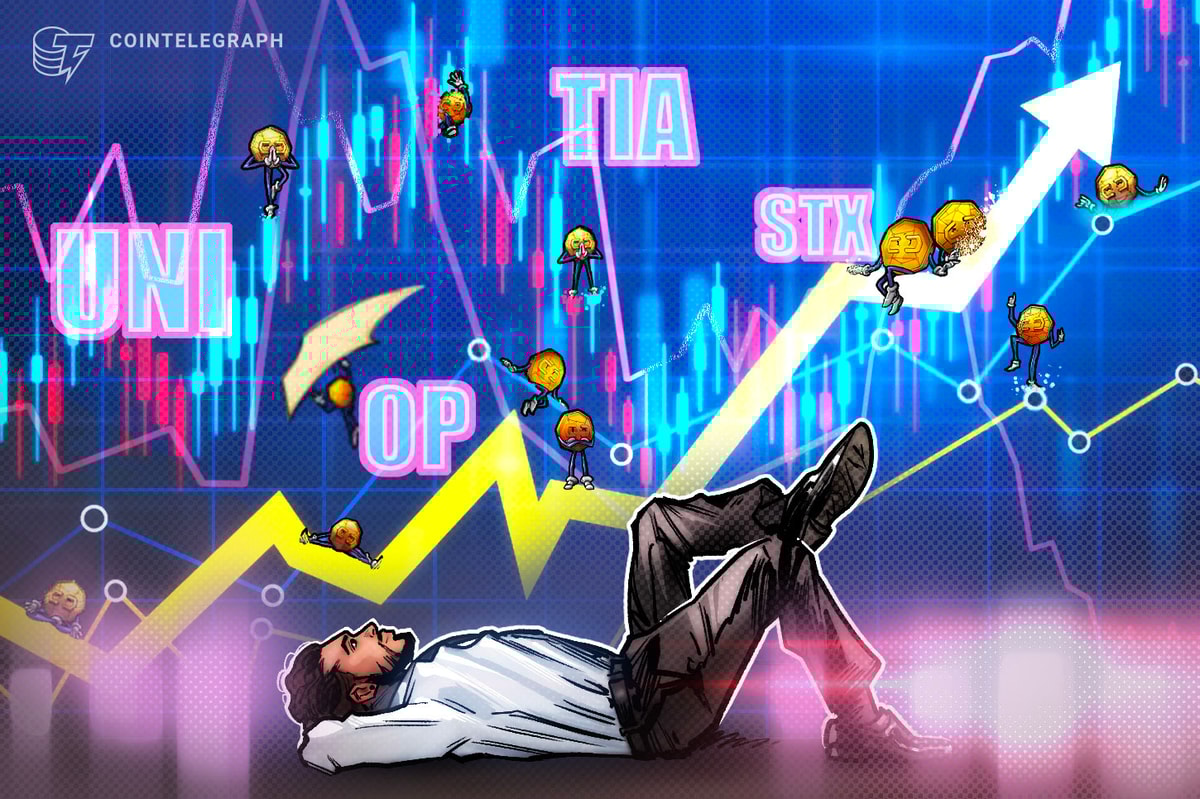 Featured image for Bitcoin's Bull Run Sparks Optimism for UNI, OP, TIA, and STX as BTC Surges Past $45K