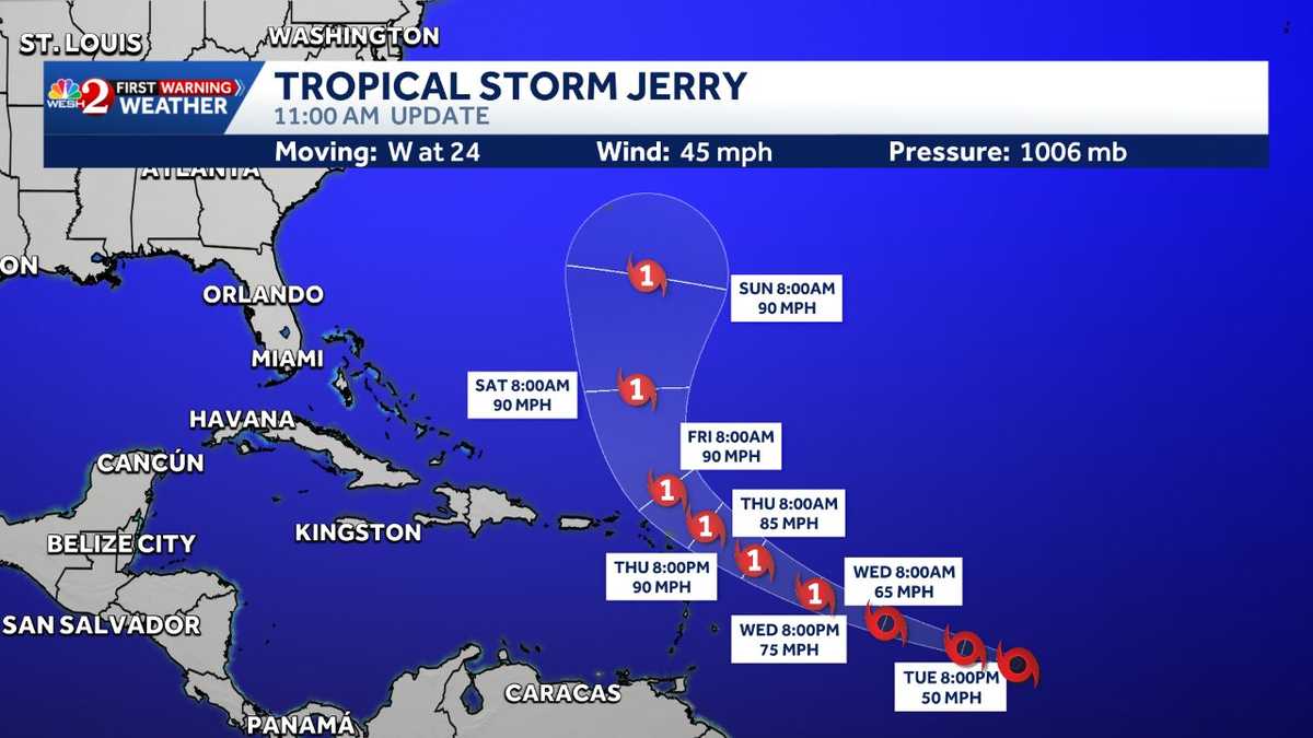 Featured image for Tropical Storm Jerry Expected to Strengthen into a Hurricane, Threatening Leeward Islands