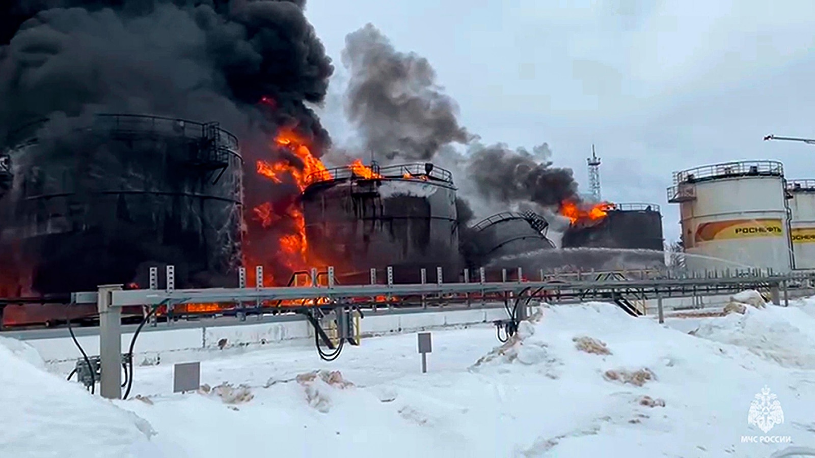 Ukrainian Drone Attack Sparks Massive Fire at Russian Oil Depot