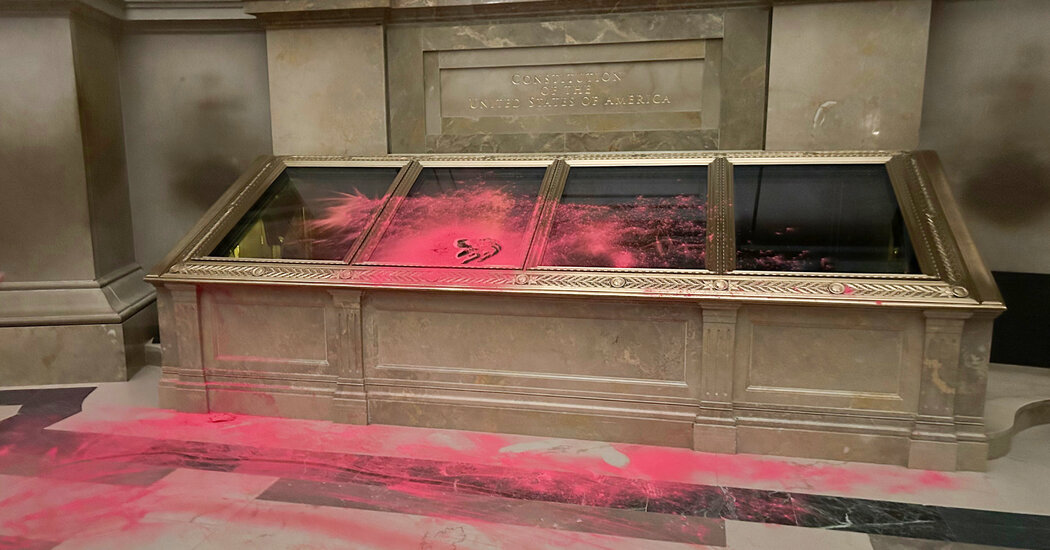 Featured image for Activists Imprisoned for Red Powder Vandalism on U.S. Constitution