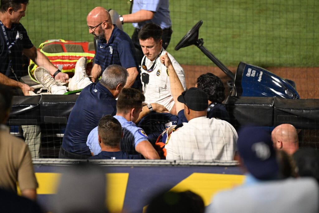 Featured image for Rays Pitcher Hunter Bigge Recovers After 105 mph Foul Ball Incident