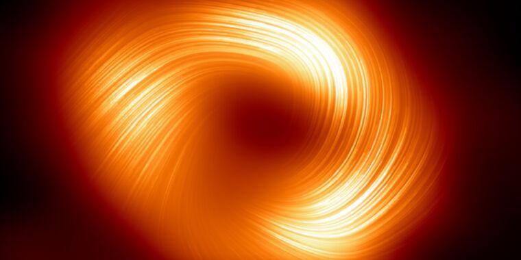 Featured image for "Revealing the Twisted Magnetic Field Around the Milky Way's Black Hole"