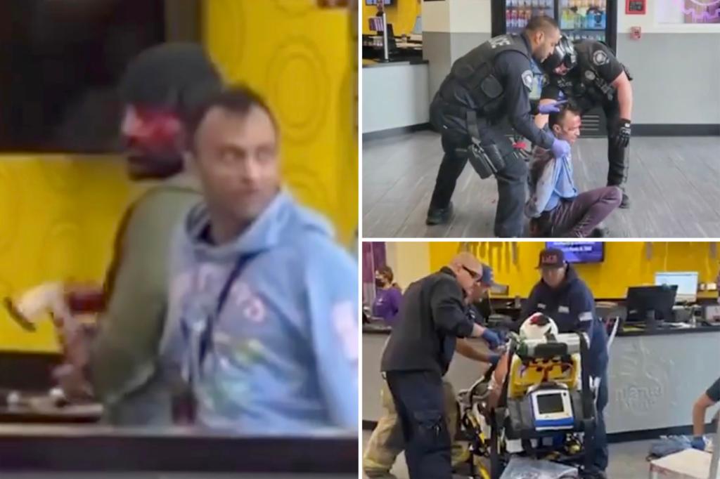 Gymgoers disarm hatchet-wielding attacker in heroic act.