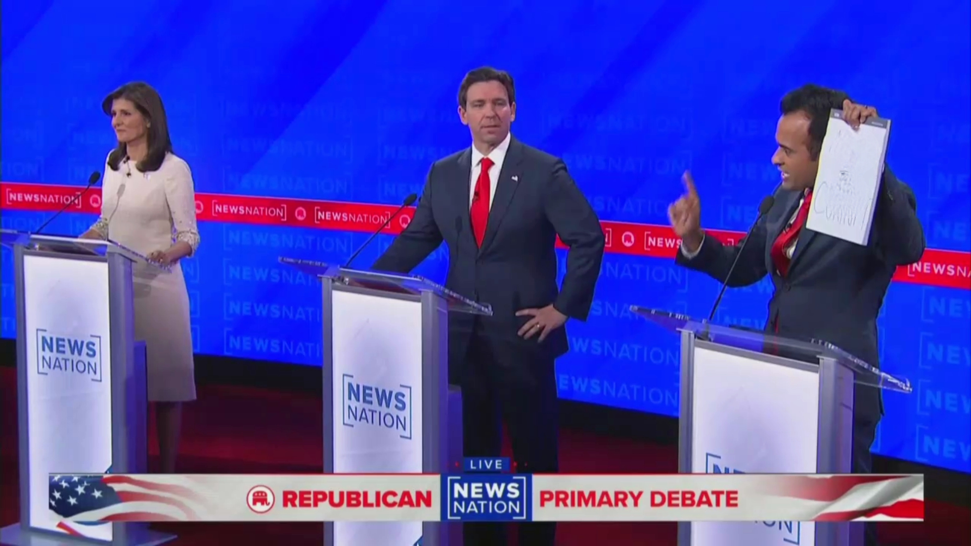 Featured image for "Republican Debate Chaos: Ramaswamy's Prop Backfires, Christie Defends Haley"