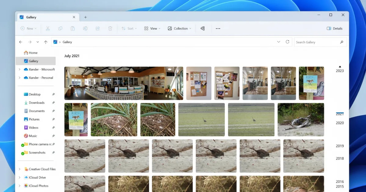 Windows 11's File Explorer introduces Gallery view for photos in latest preview.