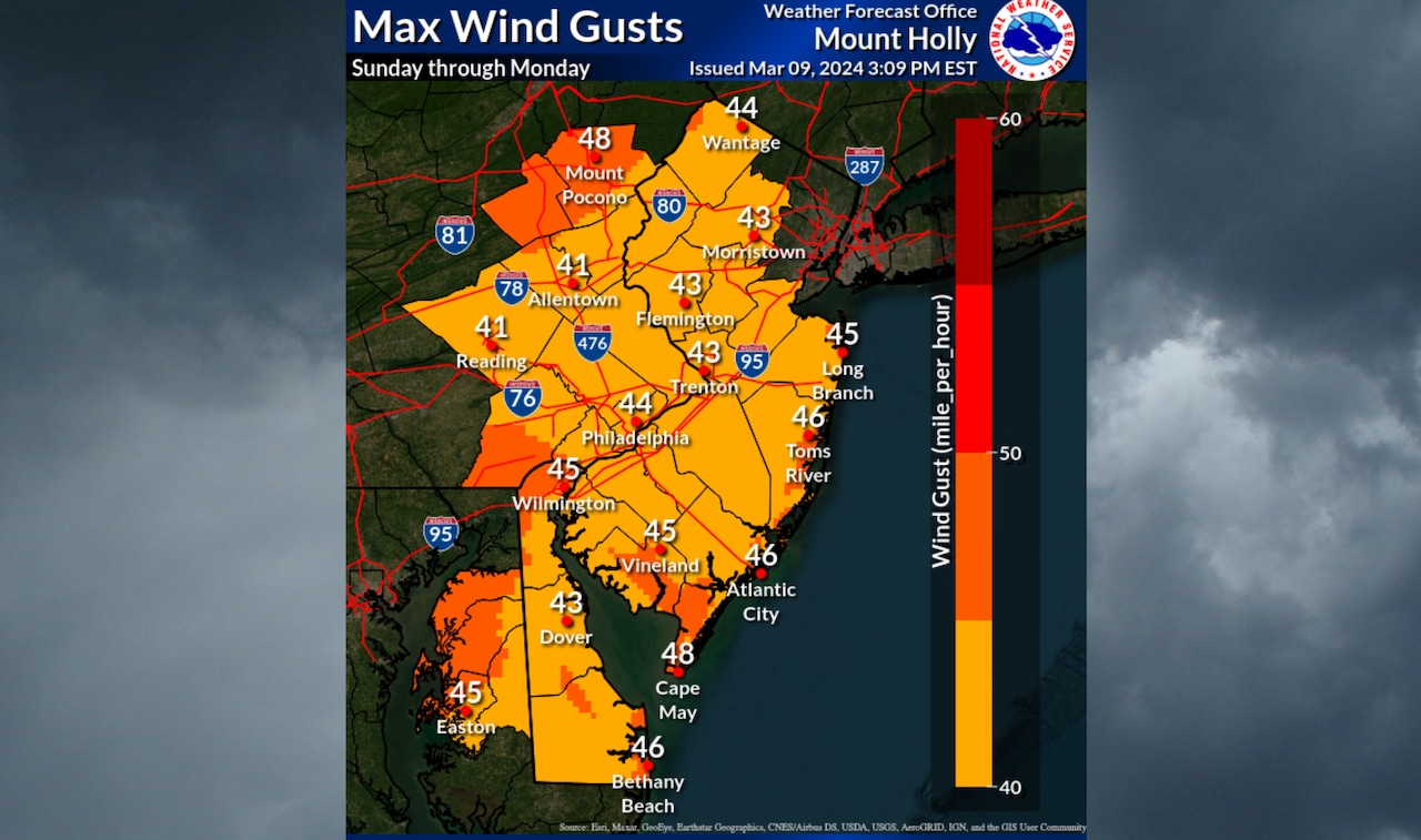 "New Jersey Braces for Gusty Winds and Flooding After Heavy Rainfall"