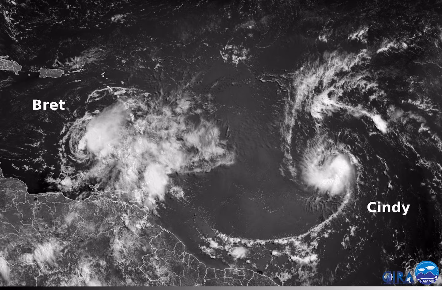 June Brings Rare Pair of Tropical Storms to Atlantic, Bret and Cindy.