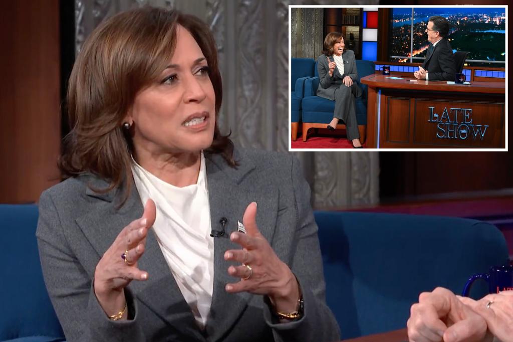 Featured image for Kamala Harris faces criticism and praise from Stephen Colbert.
