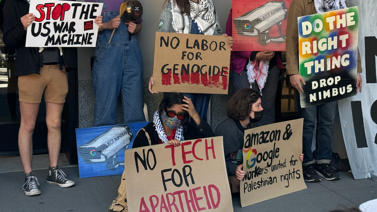 Featured image for "Google Workers Protest Israel Contracts and Project Nimbus, Face Arrest and Badge Access Cuts"