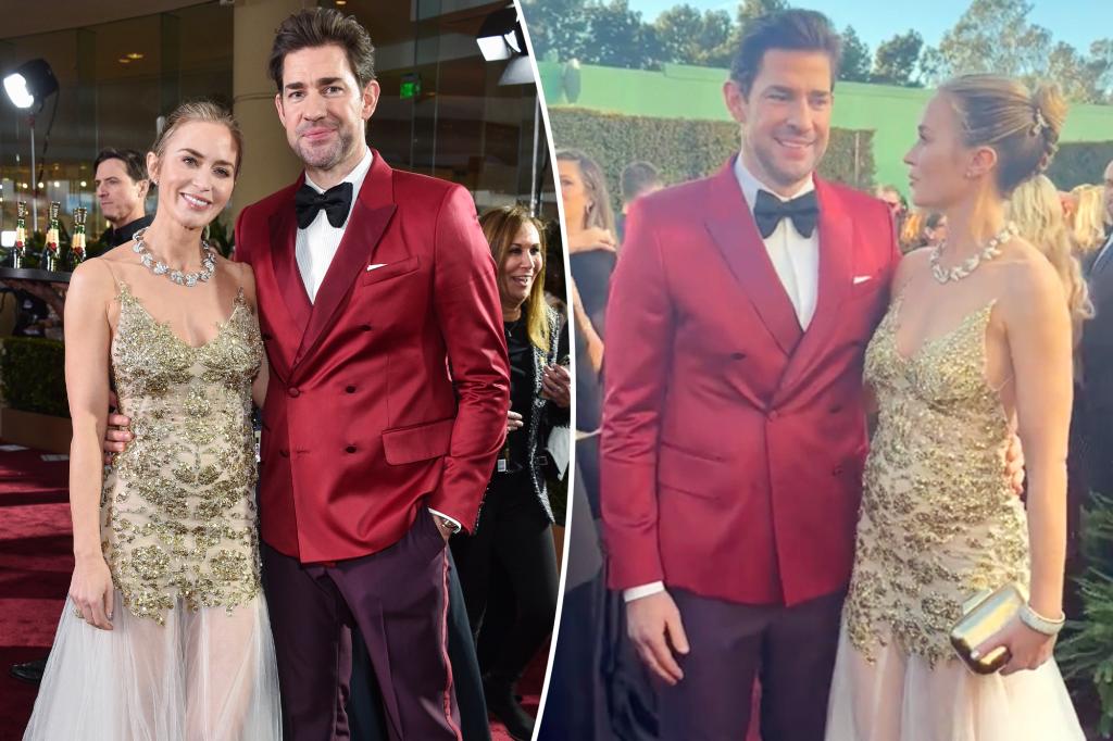 Featured image for "Debate Over John Krasinski's Comment to Emily Blunt at Golden Globes Goes Viral"