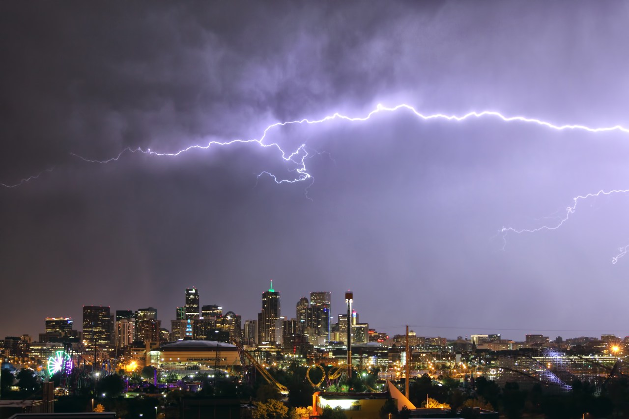 Severe thunderstorms threaten Denver with hail, tornadoes and lightning.