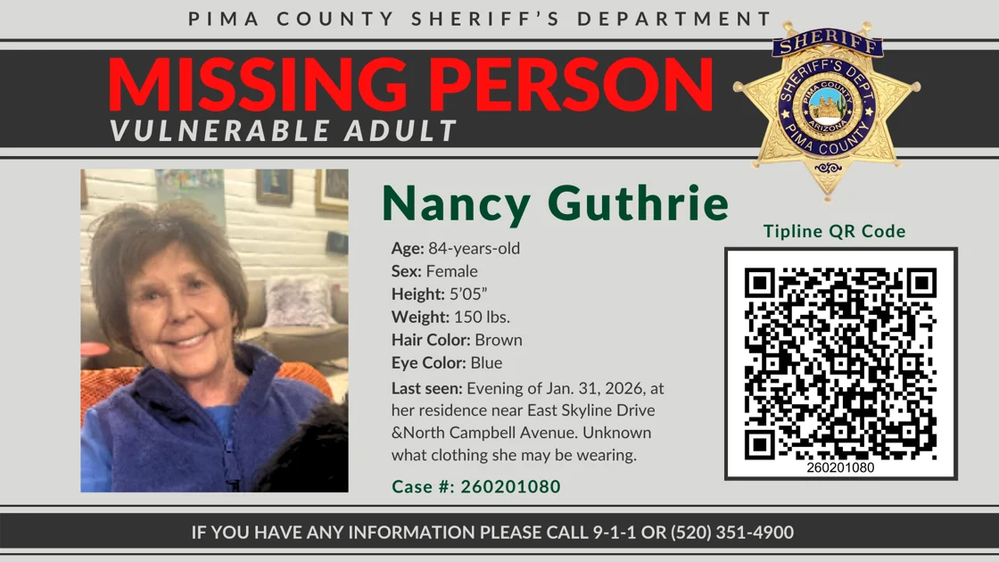 Sheriff: Nancy Guthrie abducted from Tucson home; investigators pursue intruder leads