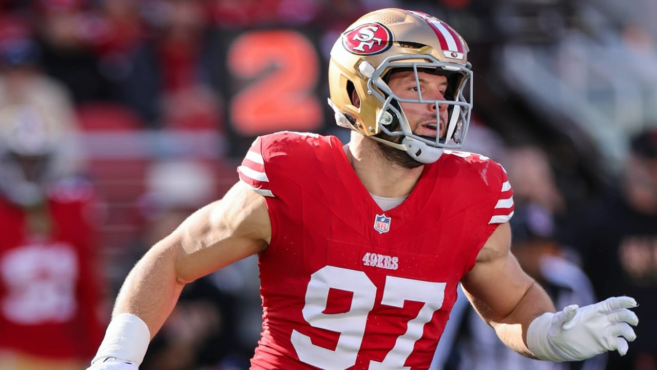Featured image for "49ers' Nick Bosa Calls Out Chiefs' Offensive Line Ahead of Super Bowl"
