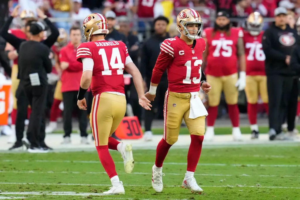 Featured image for "49ers Quarterback Controversy: Darnold, Purdy, and the Debate Over Resting Starters"