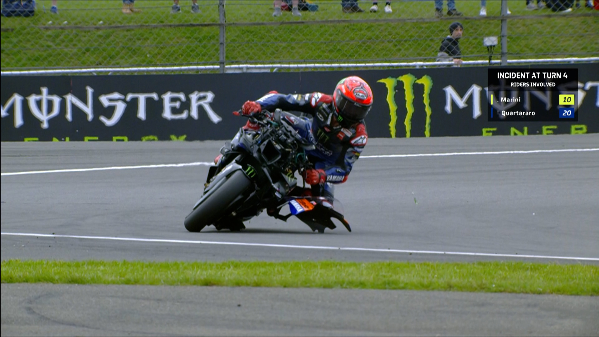 Quartararo's Front Fairing Lost in Clash with Marini