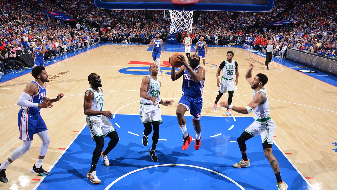 Harden's 42 points save Sixers in Game 4 OT win.