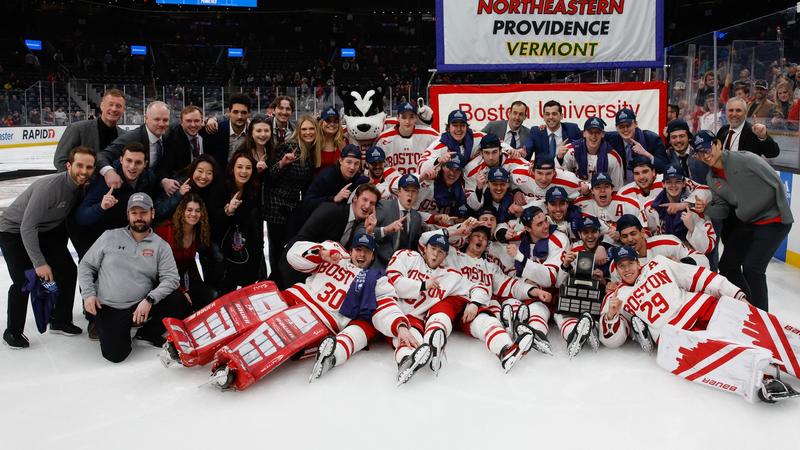 Featured image for "Freshman Hutson's OT Goal Secures Boston University's 10th Hockey East Crown"