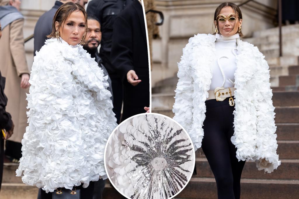 "Jennifer Lopez Stuns in Real Rose Petal Coat at Schiaparelli's Paris Fashion Week Show"