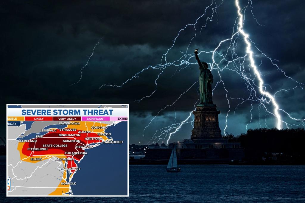 Severe weather threat looms over Northeastern US cities.