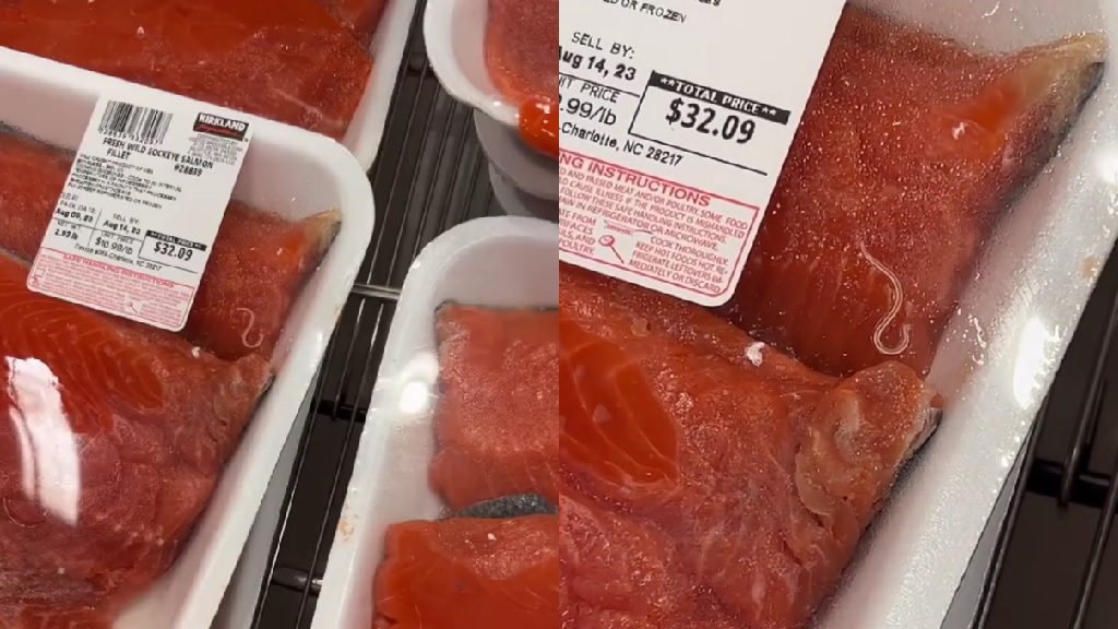 Featured image for "Viral TikTok video exposes live worm in Costco salmon pack"