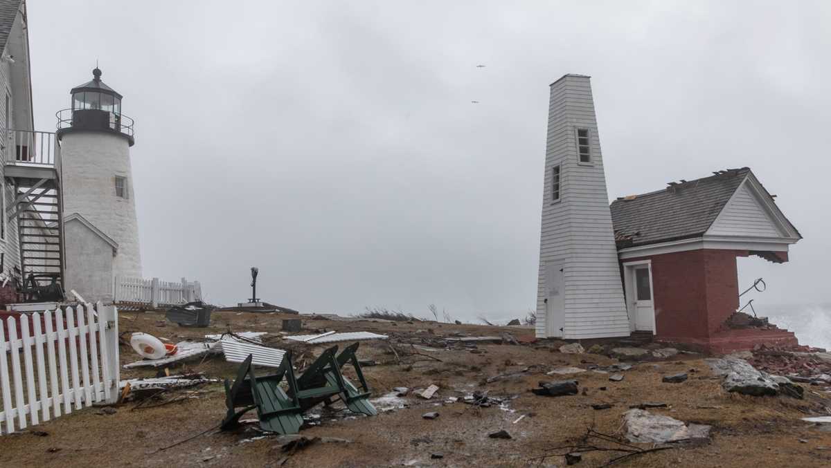 "Maine Lighthouse Devastated: Storm Damage and Outages"