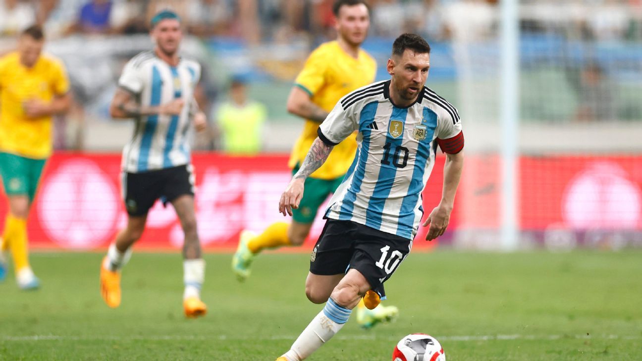 Lionel Messi leads Argentina to 2-0 victory over Australia with fastest goal in history.