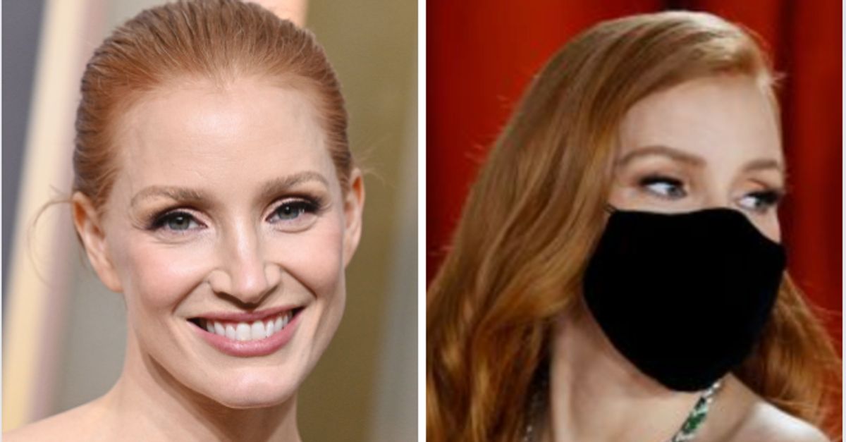 Featured image for Jessica Chastain Defends Mask-Wearing at Awards Shows Amid Criticism