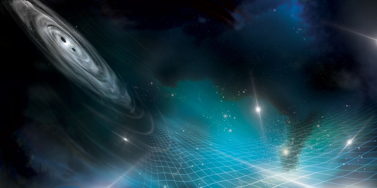 "Galactic Collision: Black Hole Crash Course Revealed by Space-Time Ripples"
