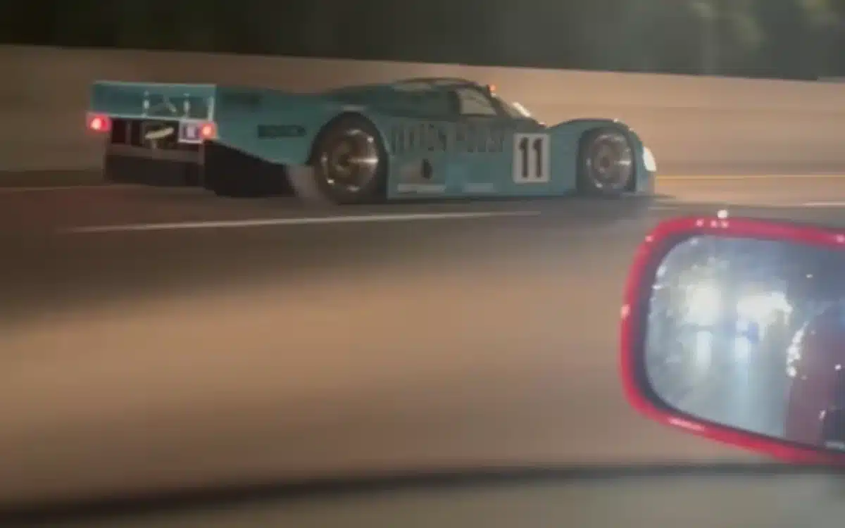 Featured image for American in F40 Encounters Porsche 962C on the Road