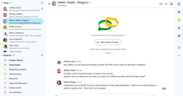 Featured image for Google Chat receives modernized design update to match Workspace apps.