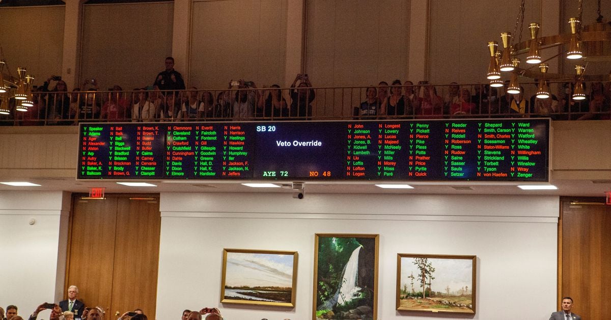 North Carolina Republicans override governor's veto to pass 12-week abortion ban