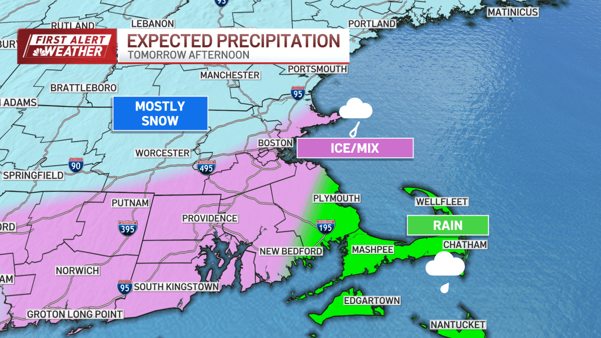"New England Braces for Plowable Snow Tuesday, Higher Amounts North of Boston"