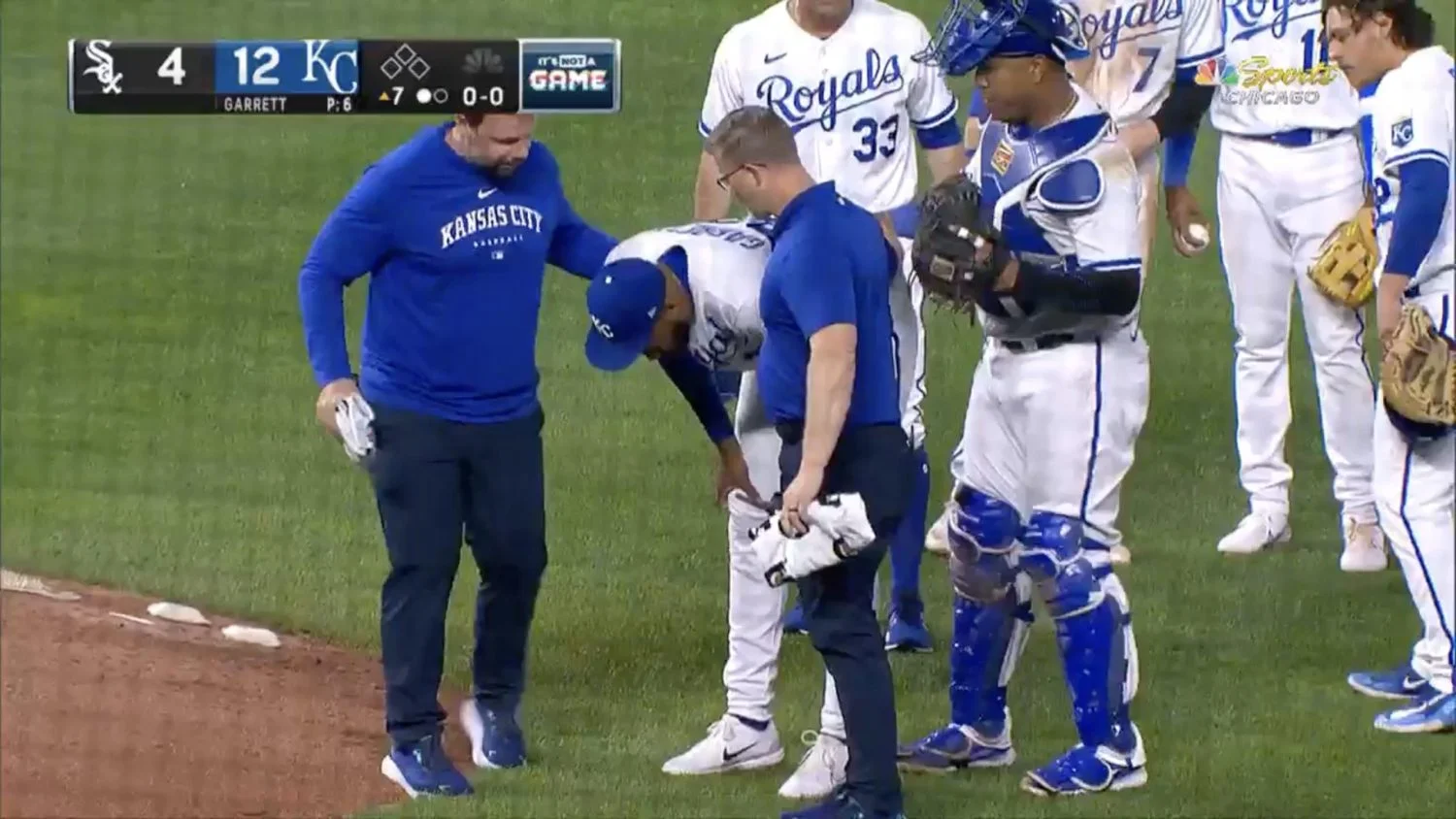 Royals Pitcher's On-Field Vomit Shocks Announcers and Opponents Alike.