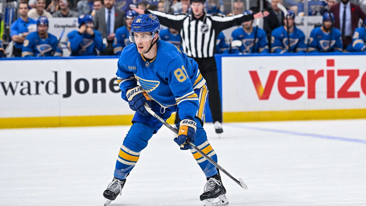 Blues' Dylan Holloway Hospitalized After Puck to Throat Incident