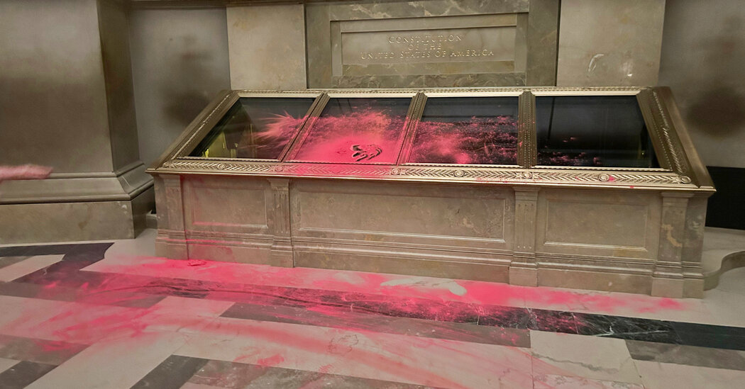 Featured image for "Charges Filed in Red Powder Attack on US Constitution Display"