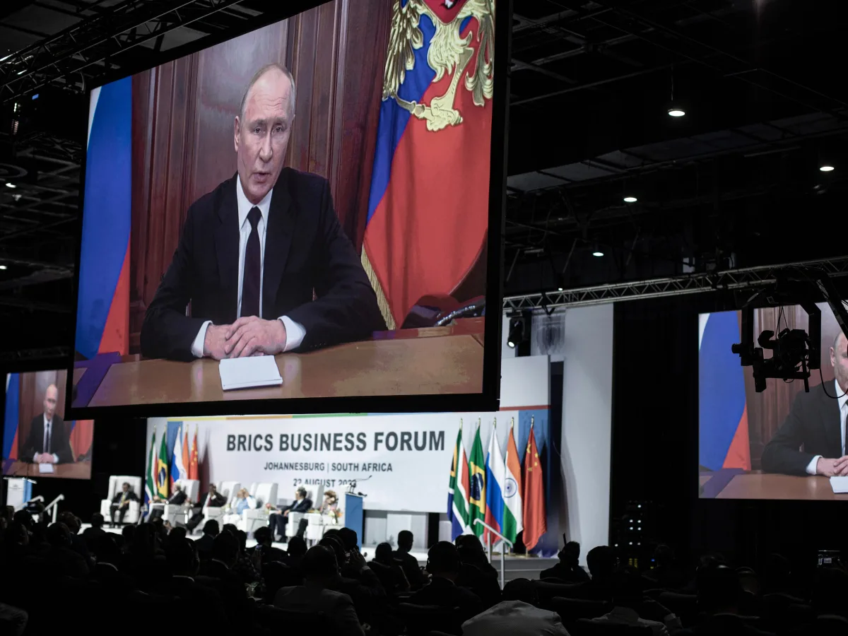Featured image for Putin's Absence at BRICS Summit Doesn't Stop Him from Criticizing the West and US Dollar