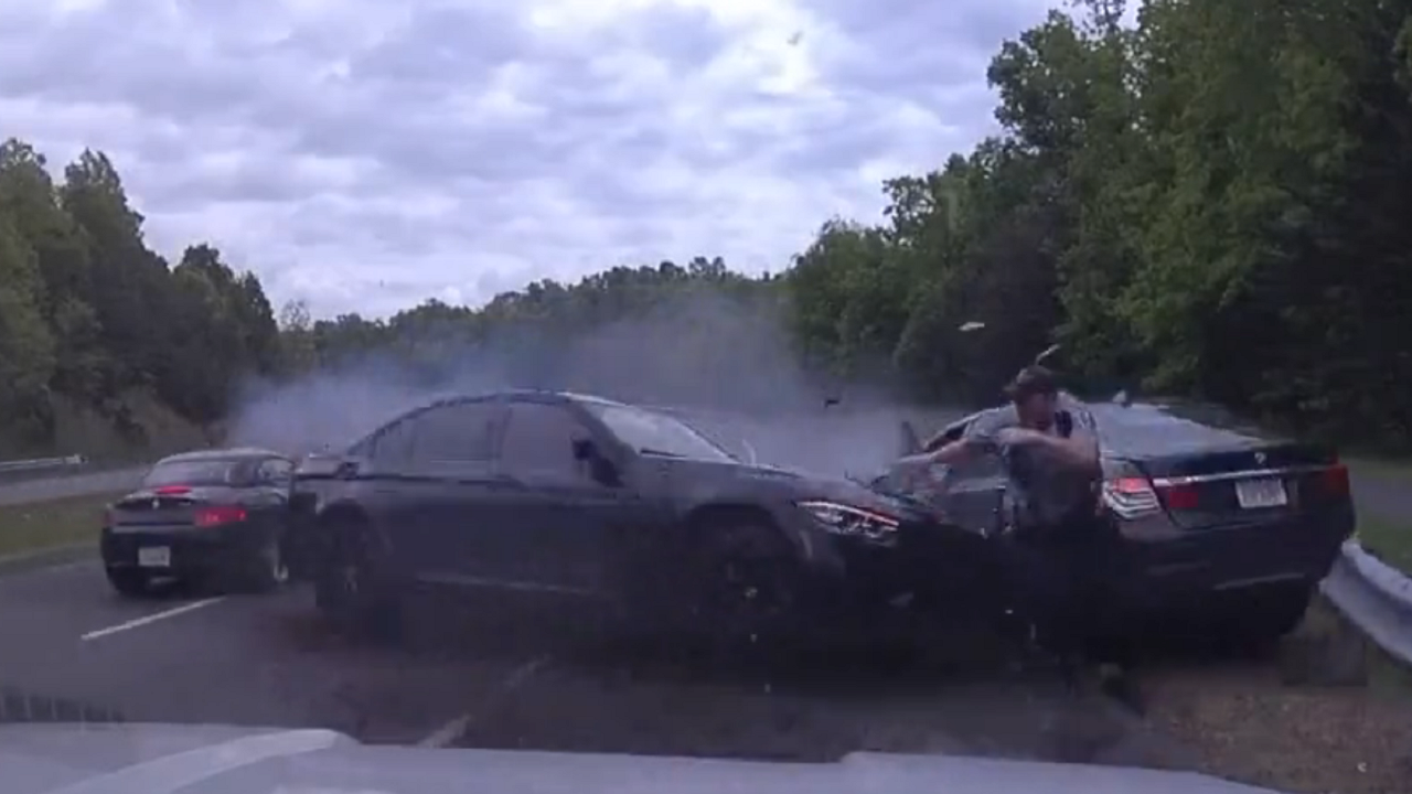 Virginia Police Officer's Close Call with Out-of-Control BMW at Traffic Stop