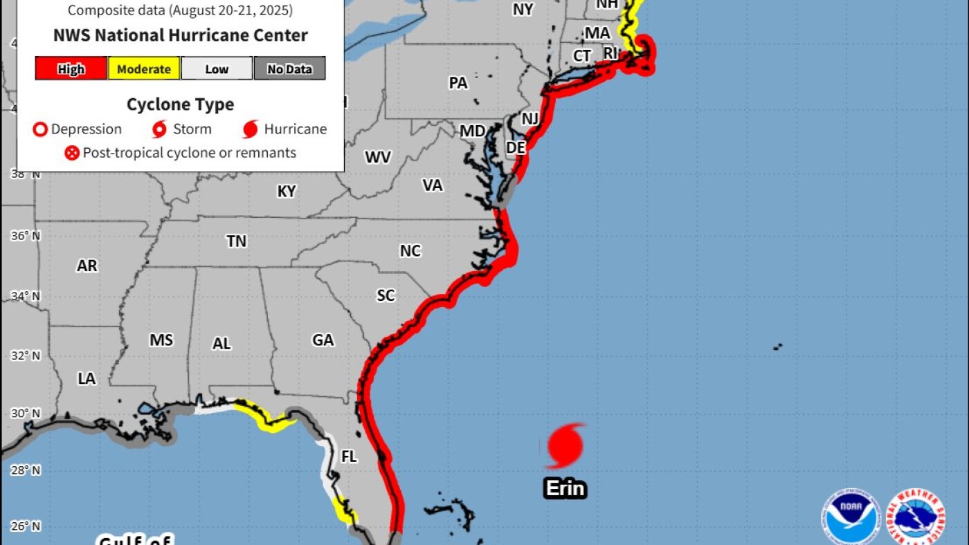 Featured image for Hurricane Erin prompts beach closures and flooding warnings along the East Coast