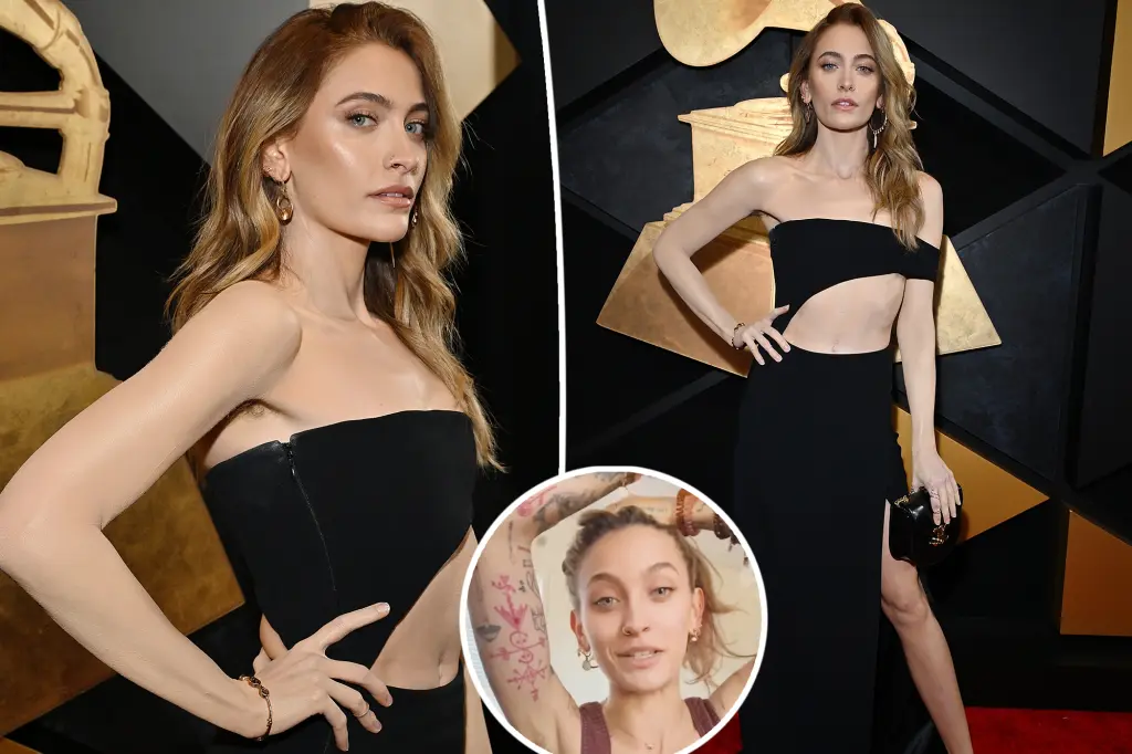 Featured image for "Paris Jackson's Stunning Transformation: Concealing 80+ Tattoos at the 2024 Grammys"