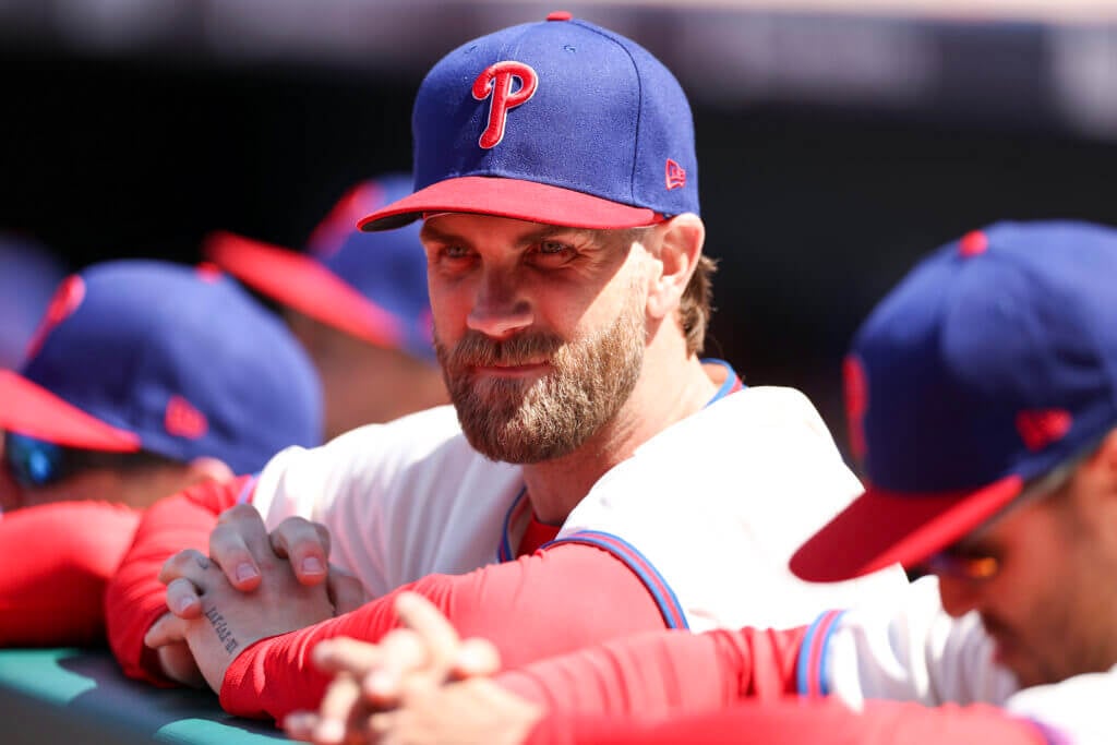 Featured image for Bryce Harper's Transition to First Base and Rehab Progress Update.