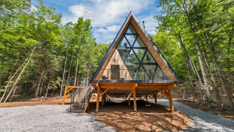 Featured image for Glass-Front A-Frame Home in New Hampshire Listed at $774,900