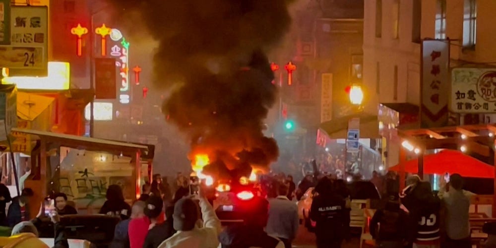 "Mob Sets Fire to Waymo Self-Driving Car in San Francisco Chinatown"