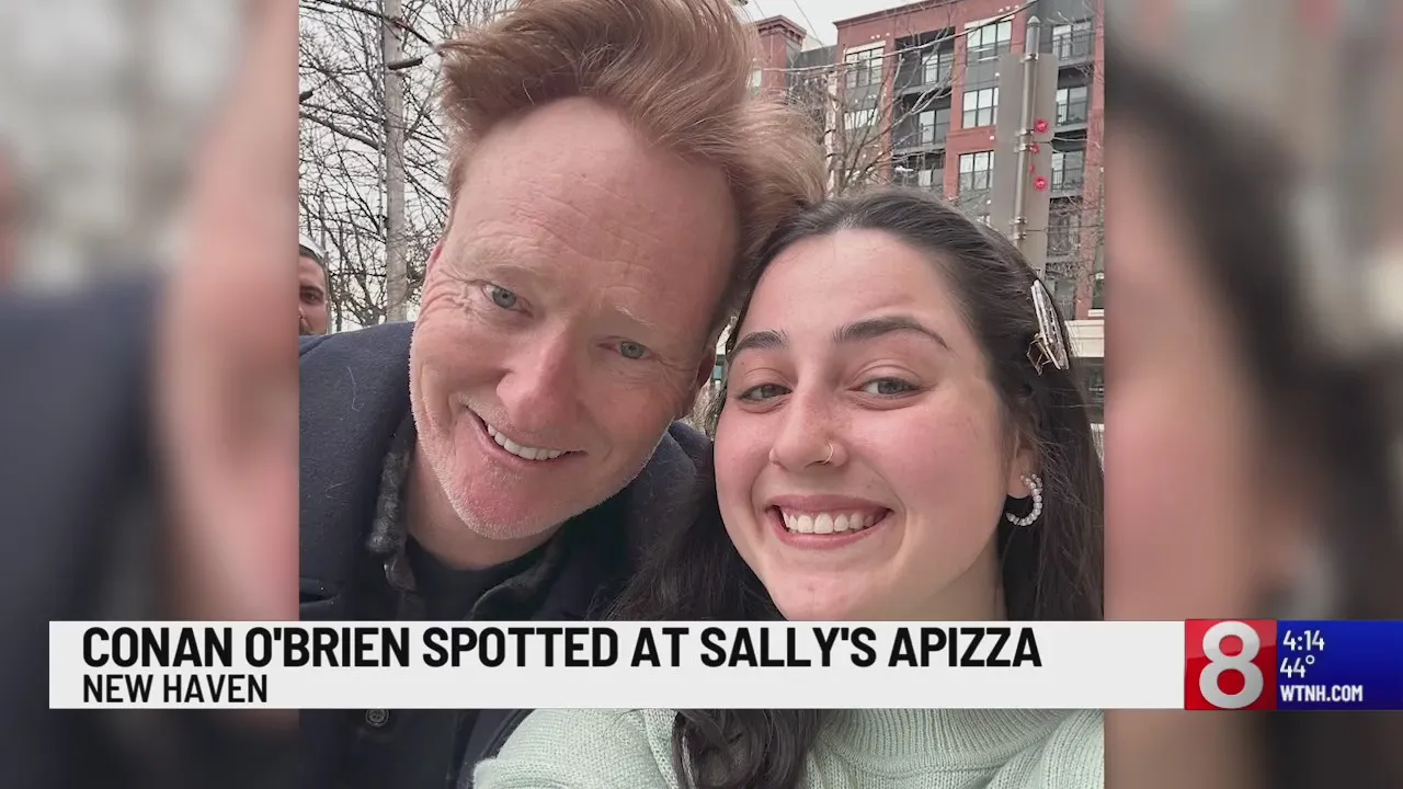 Featured image for Conan O'Brien visits Sally's Apizza in New Haven, despite previous setback.