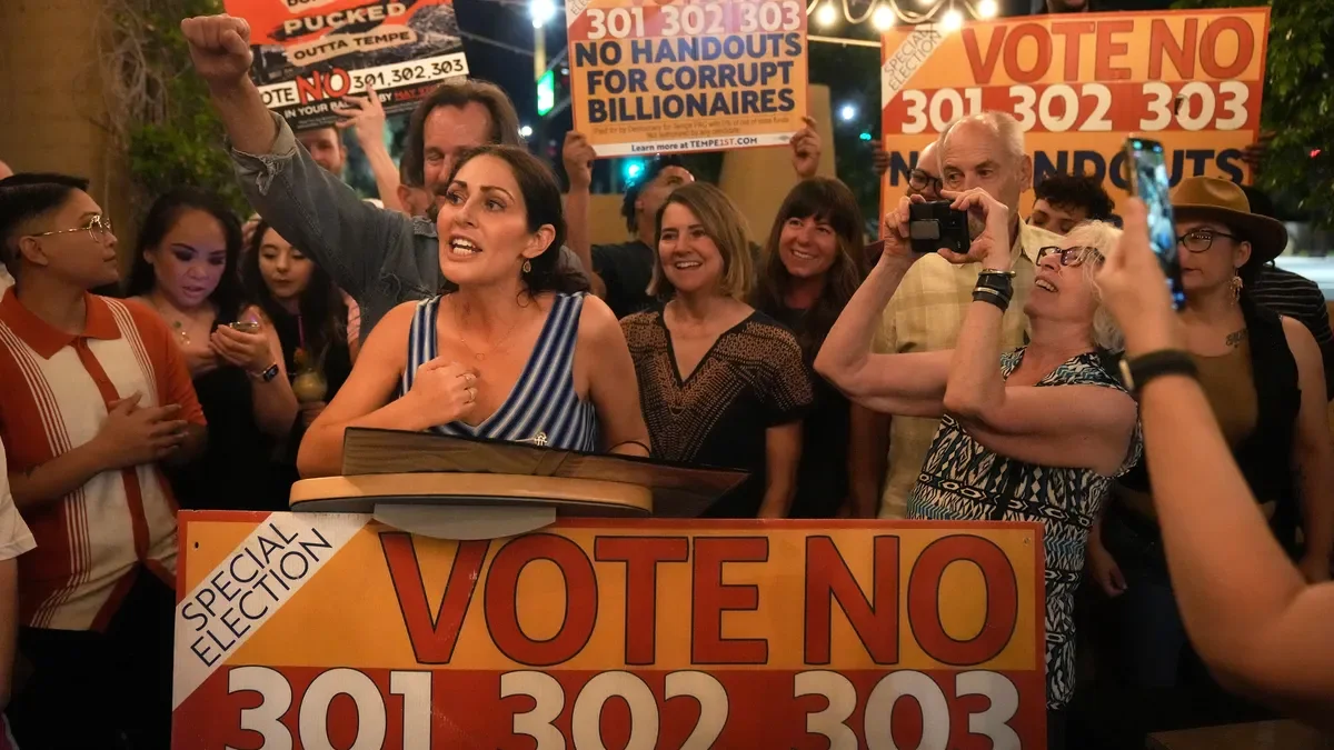 Tempe voters reject Coyotes' arena plan, future uncertain.